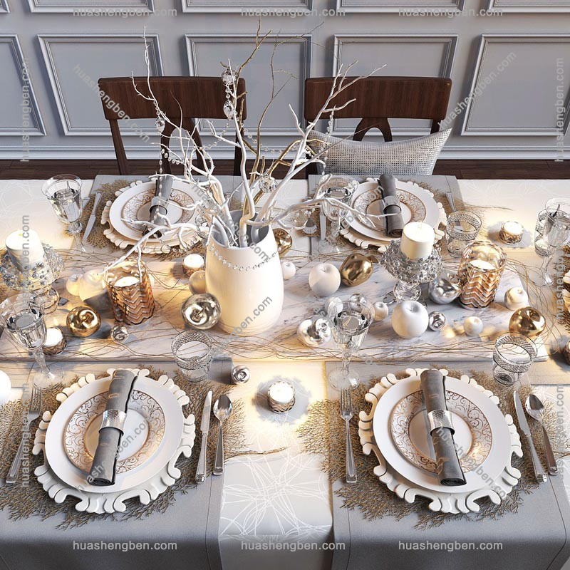 现代餐具组合3d模型「免费下载」Holiday table serving.jpg(1)