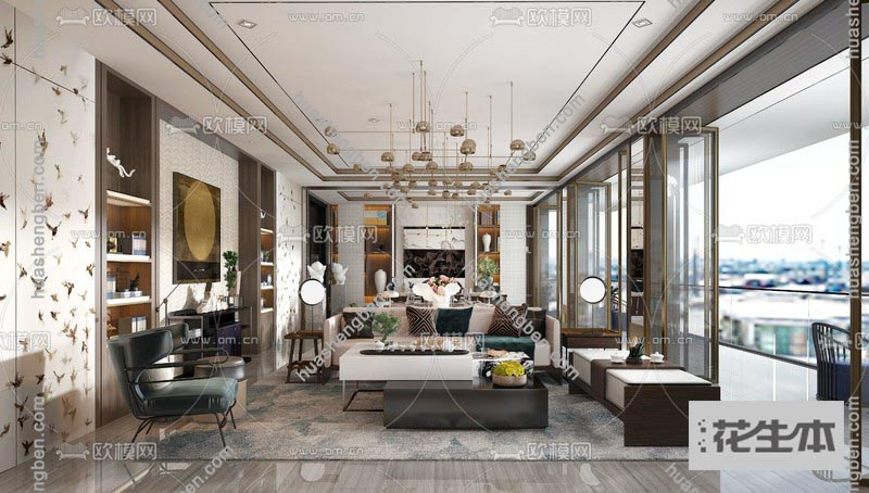 新中式客厅餐厅3d模型「免费下载」新中式客厅餐厅3d模型ID：691689.jpg(1)