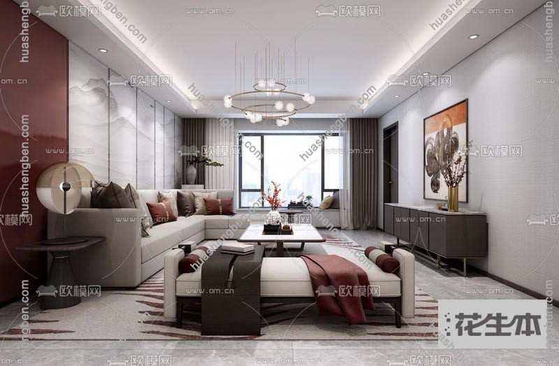新中式客厅餐厅3d模型「免费下载」新中式客厅餐厅3d模型ID：755553.jpg(1)