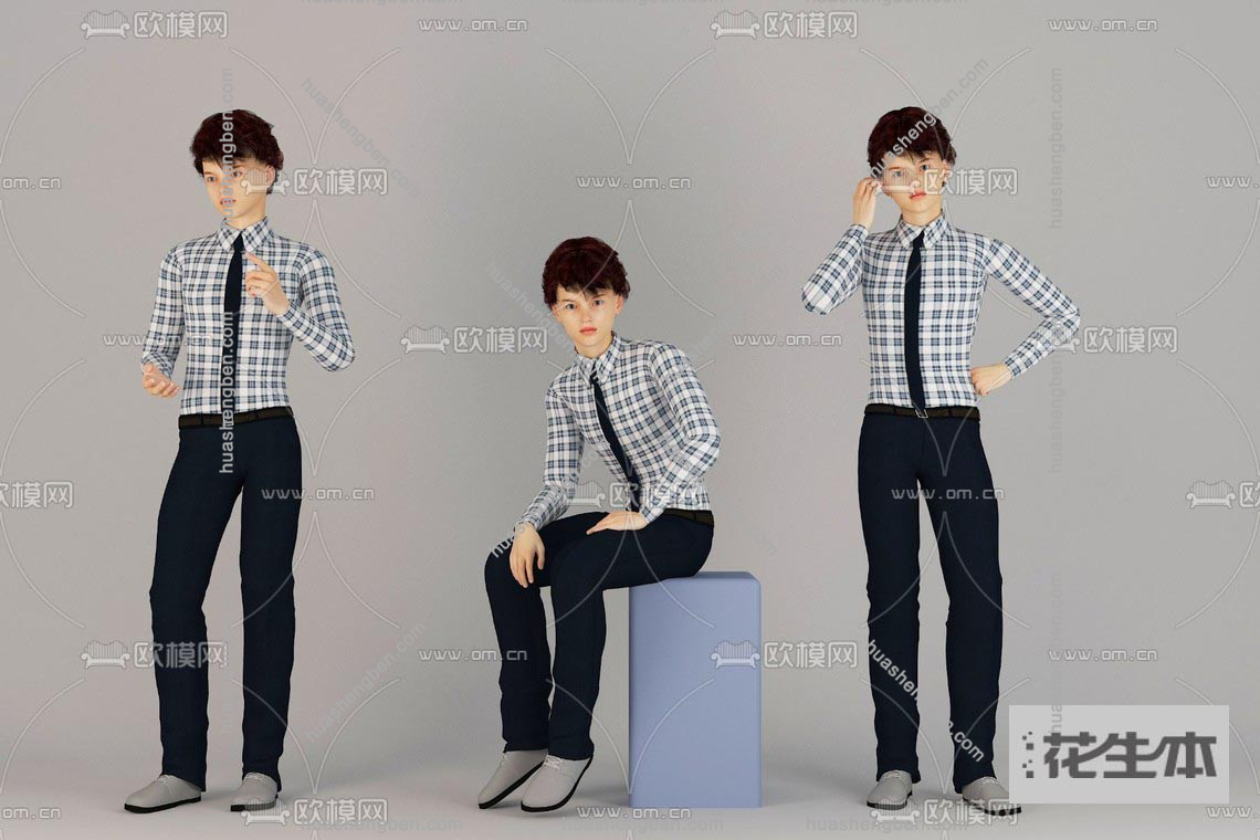 现代男孩模特3d模型「免费下载」坐姿男孩3d模型ID726675.jpg(1)