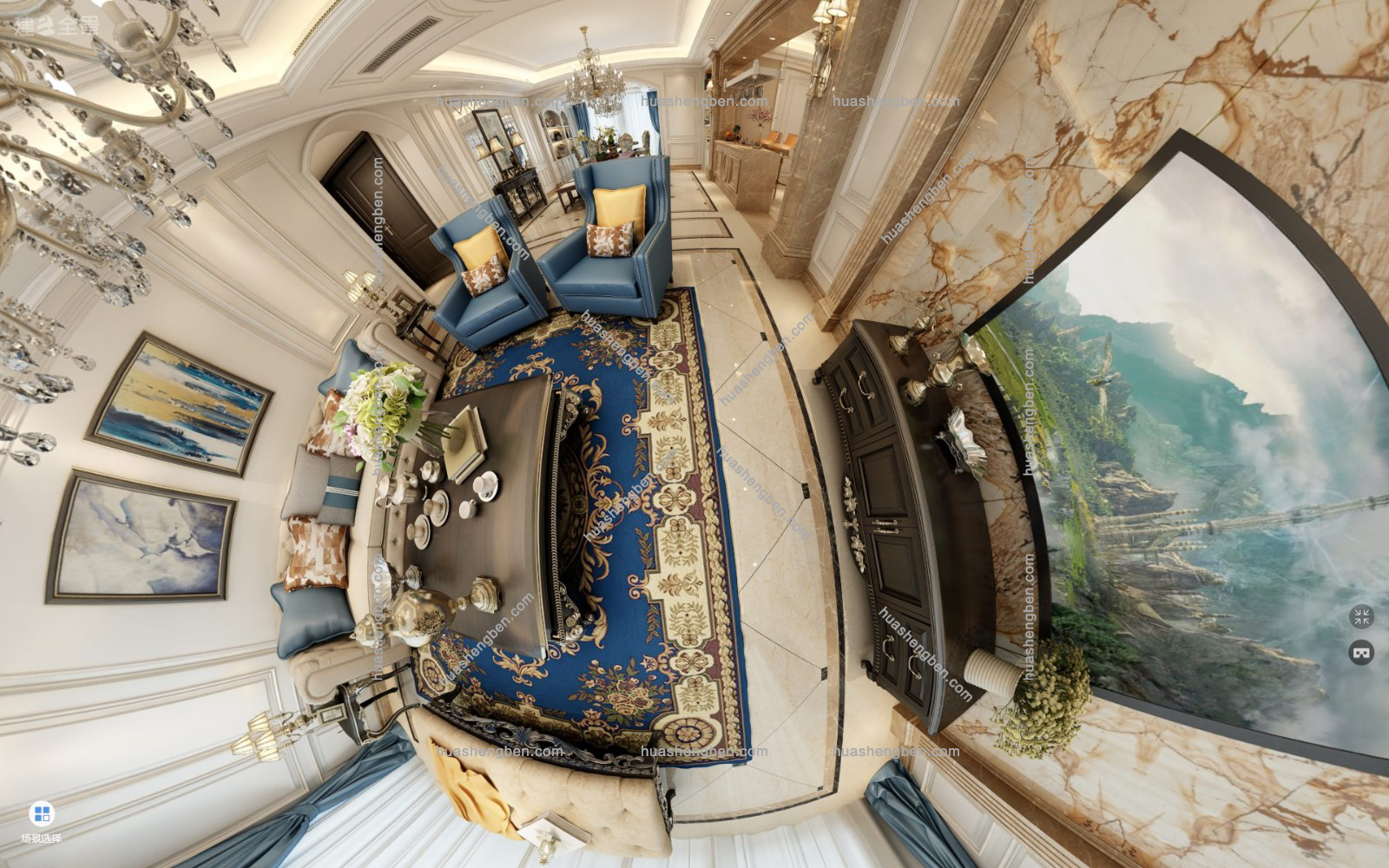 欧式客餐厅全景3d模型「免费下载」欧式客餐厅全景[模型ID179160].jpg(1)
