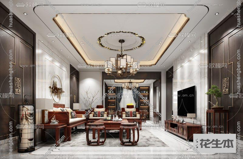 新中式客厅餐厅3d模型「免费下载」新中式客厅餐厅3d模型ID：730052.jpg(1)