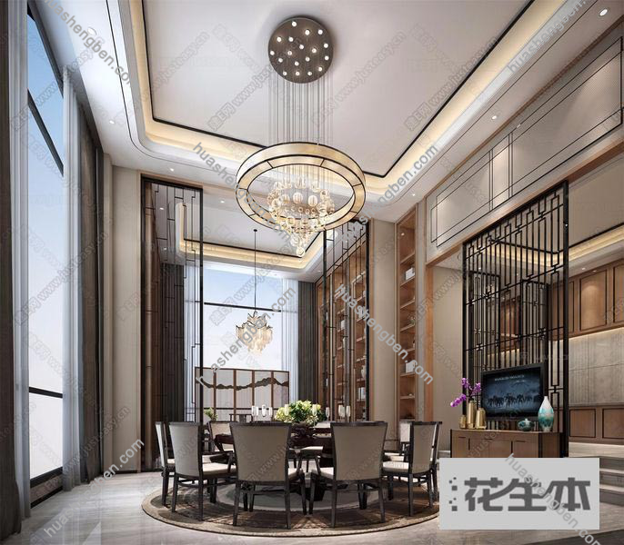 现代餐厅品茶厅3d模型「免费下载」现代新中式餐厅品茶厅209105.jpg(1)