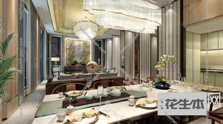 新中式客餐厅3d模型「免费下载」新中式客餐厅3D模型下载 ID 843221.jpg(1)