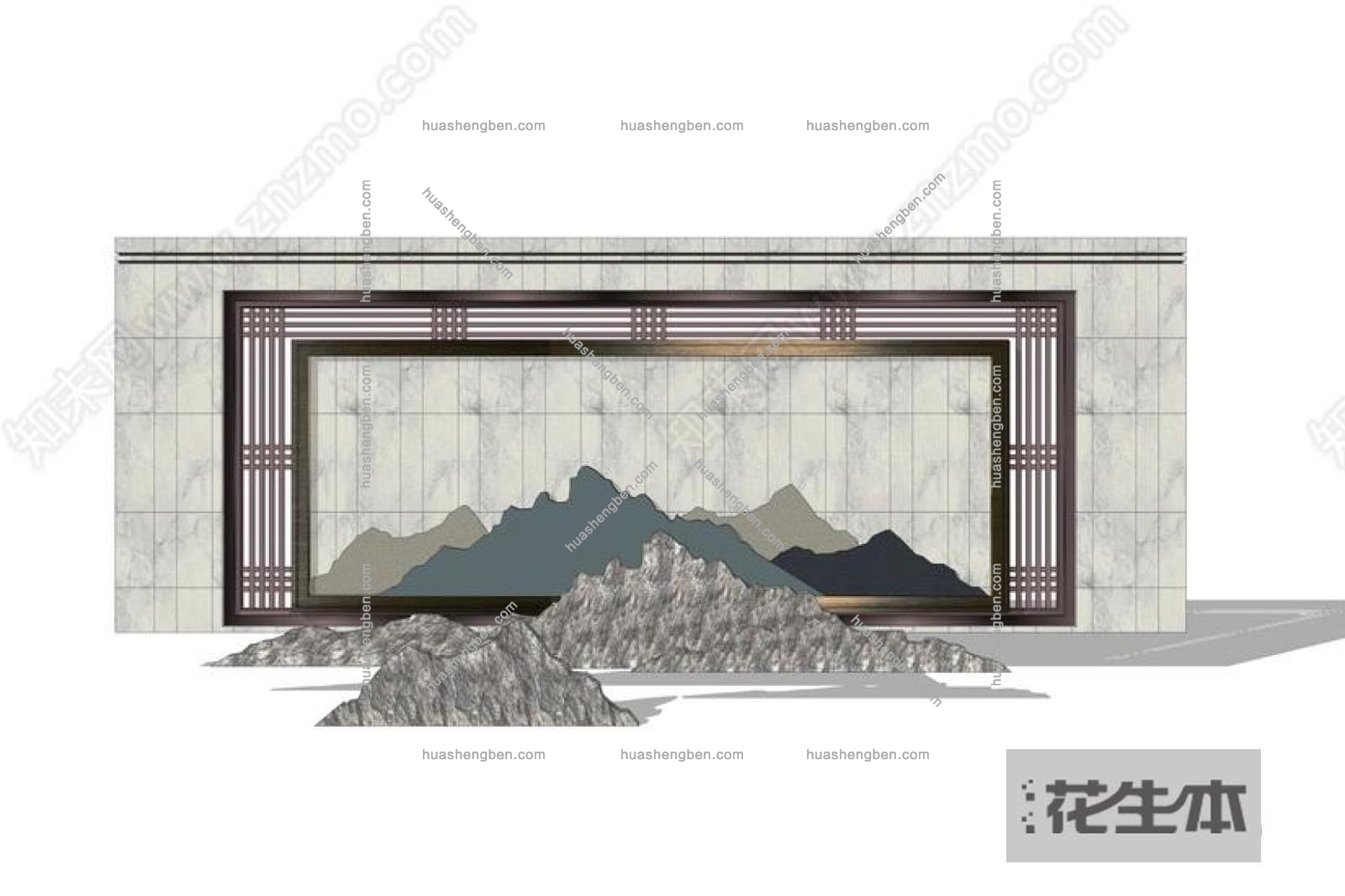 新中式山形景墙3d模型「免费下载」新中式山形景墙SU模型【ID732280039】.jpg(1)