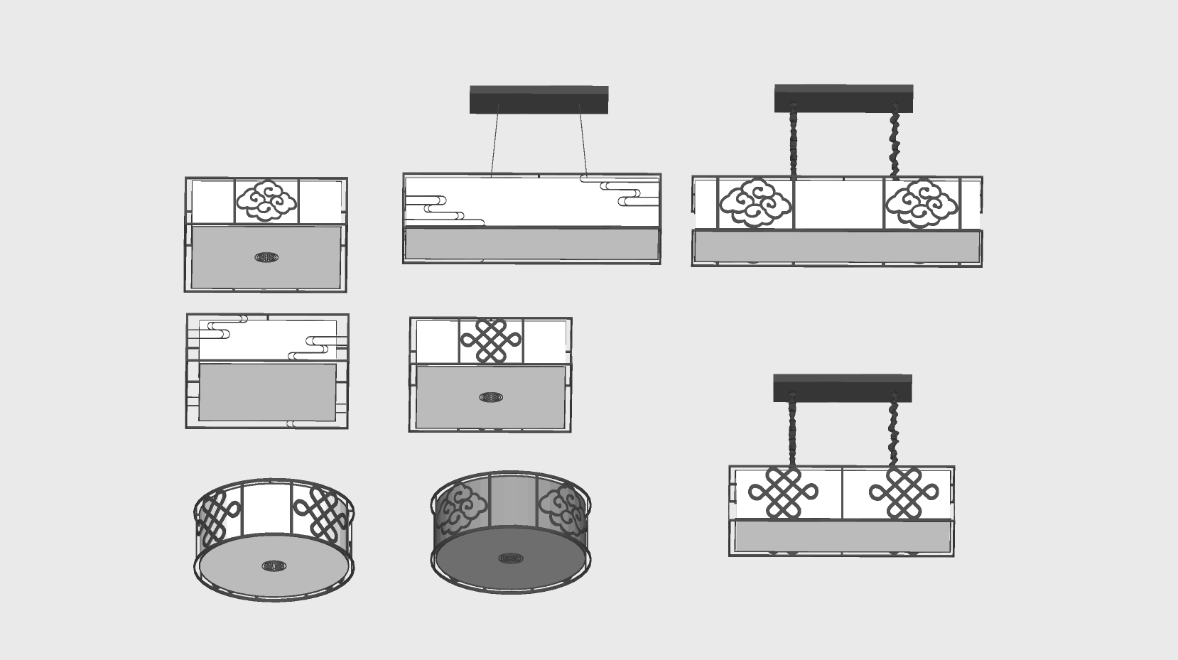 41中式金属吸顶灯吊灯组合SketchUp草图模型下载