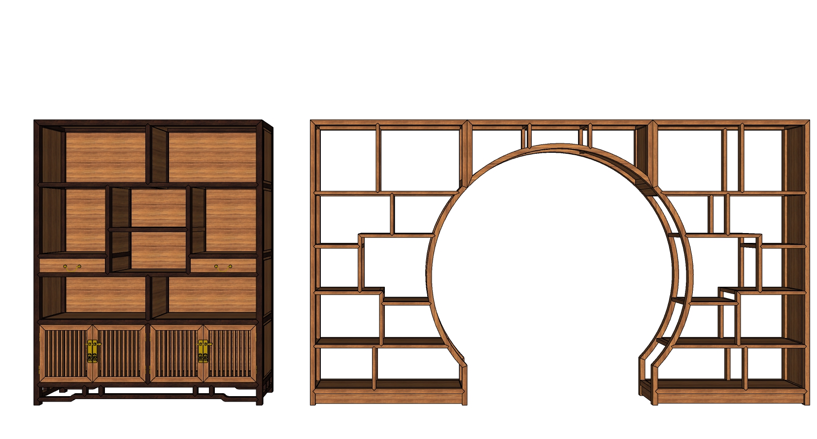 (6)中式木制橱柜书架书柜储物柜储物架月亮门博古架多宝格sketchup草图模型下载