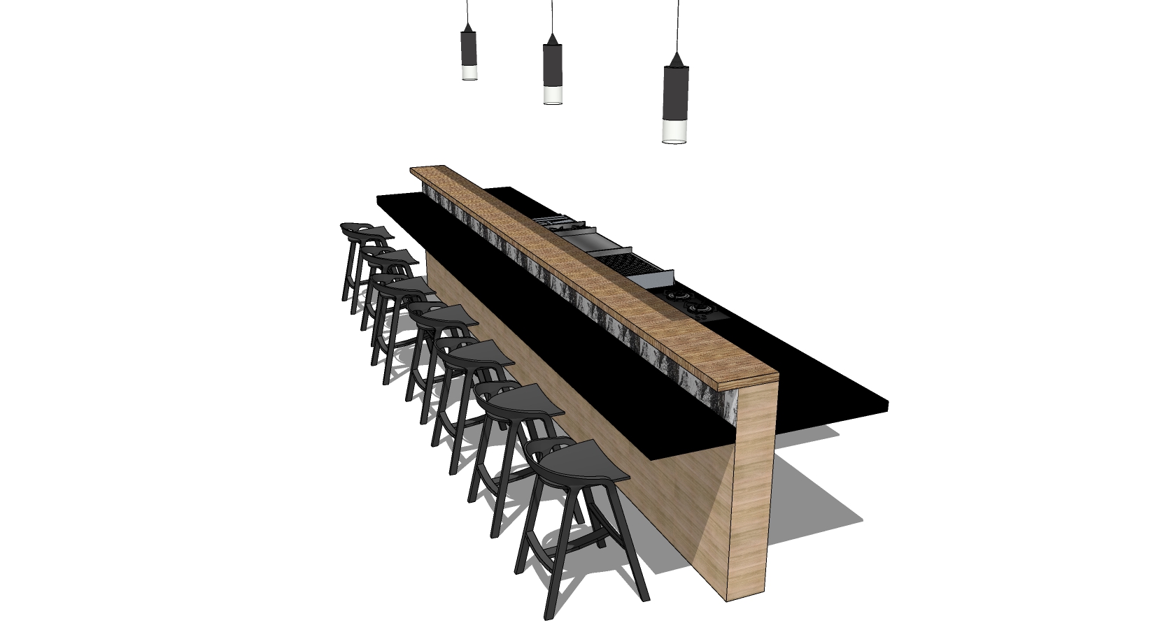 (9)工业风铁板烧吧台吧椅操作台sketchup草图模型下载