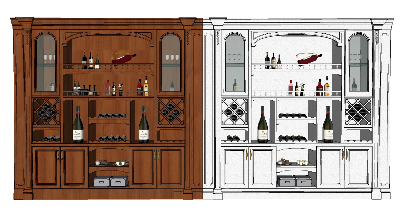 (47)欧式美式木制酒柜储物柜红酒组合sketchup草图模型下载(1)