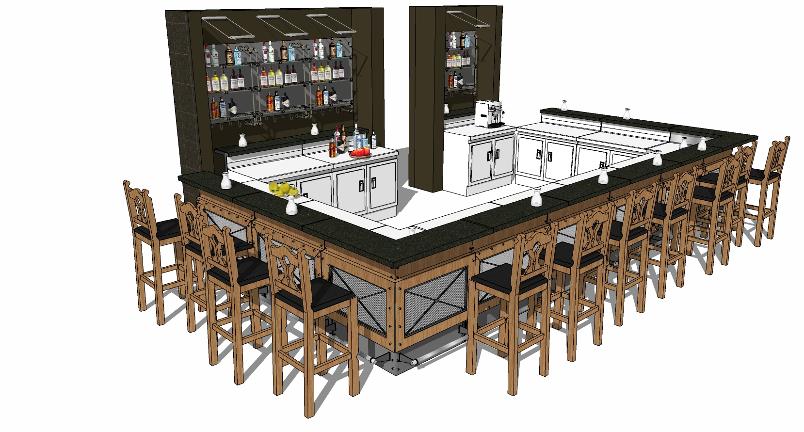 (14)工业风水吧酒吧酒水台酒柜操作台sketchup草图模型下载(1)