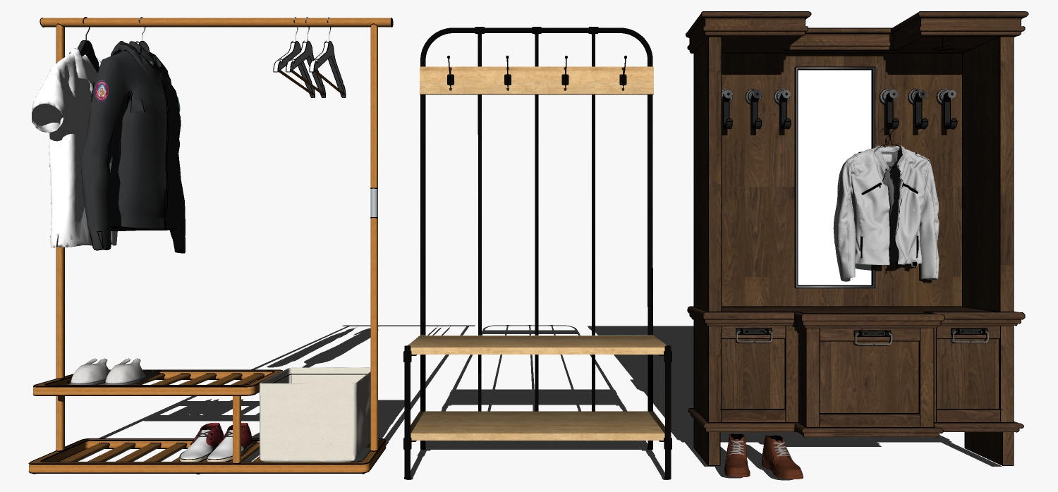 (114) 现代衣架衣柜鞋柜(sketchup草图模型下载(1)