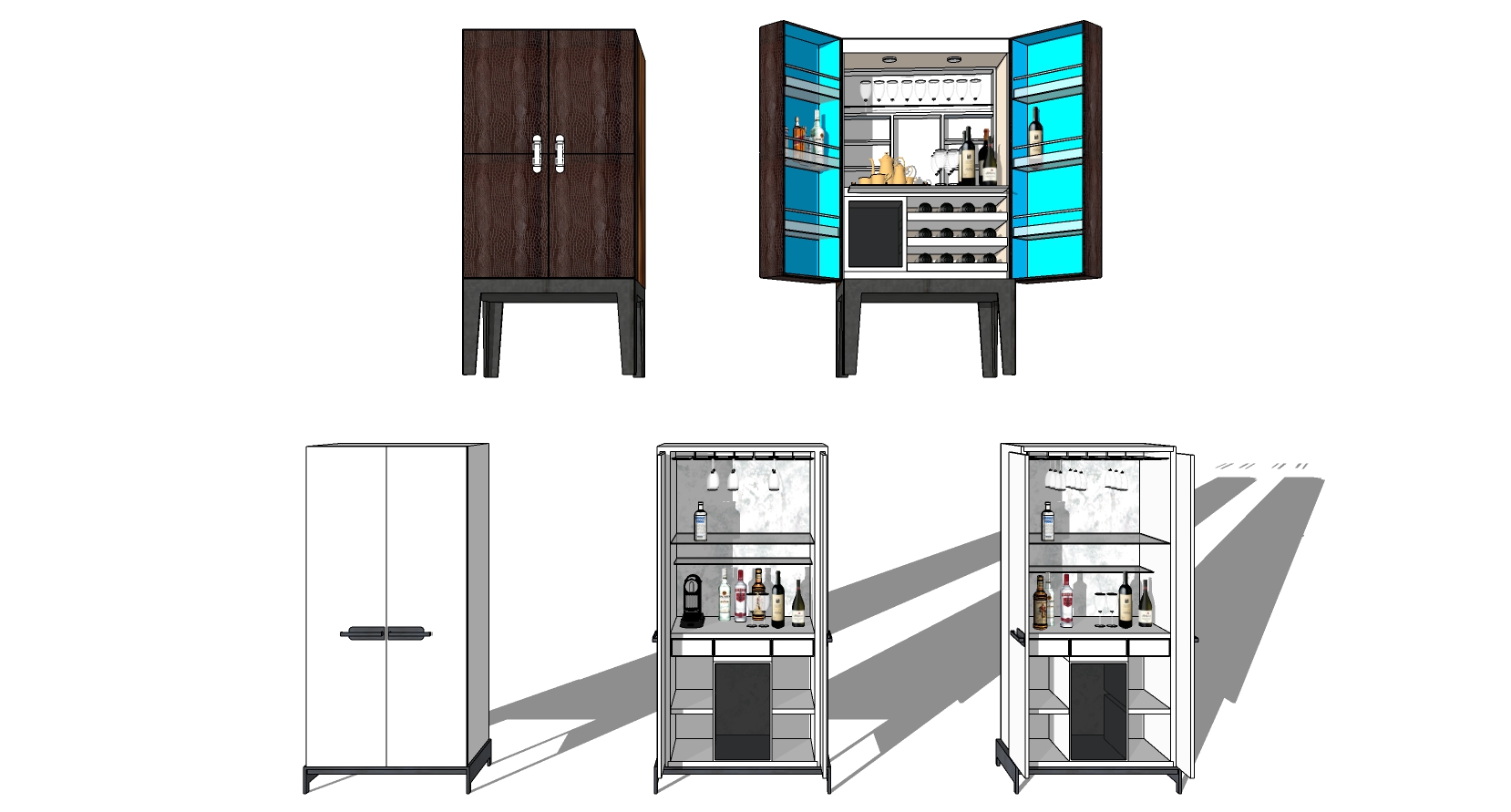 (15)现代北欧橱柜酒柜冷柜保鲜柜sketchup草图模型下载