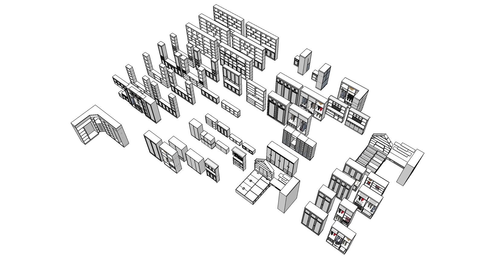 (31)现代衣柜酒柜橱柜书柜床头柜组合sketchup草图模型下载
