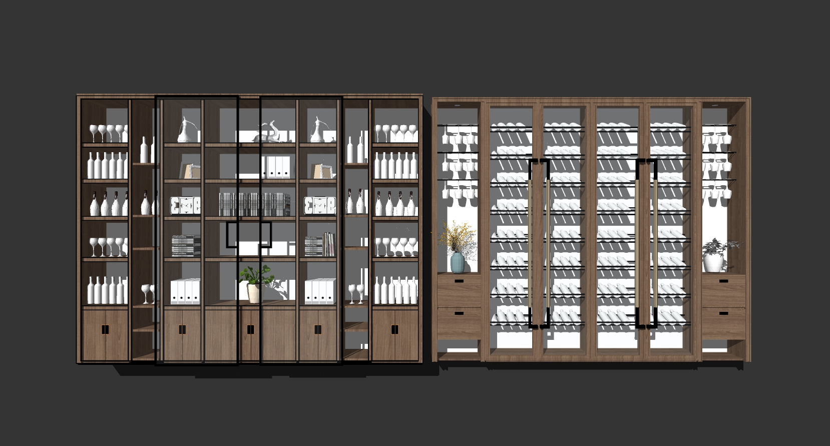 (4)现代新中式酒柜酒杯酒架红酒柜酒杯雕塑摆件组合sketchup草图模型下载