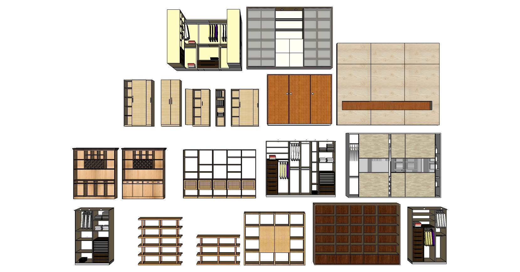 (29)现代衣柜酒柜橱柜书柜床头柜组合sketchup草图模型下载