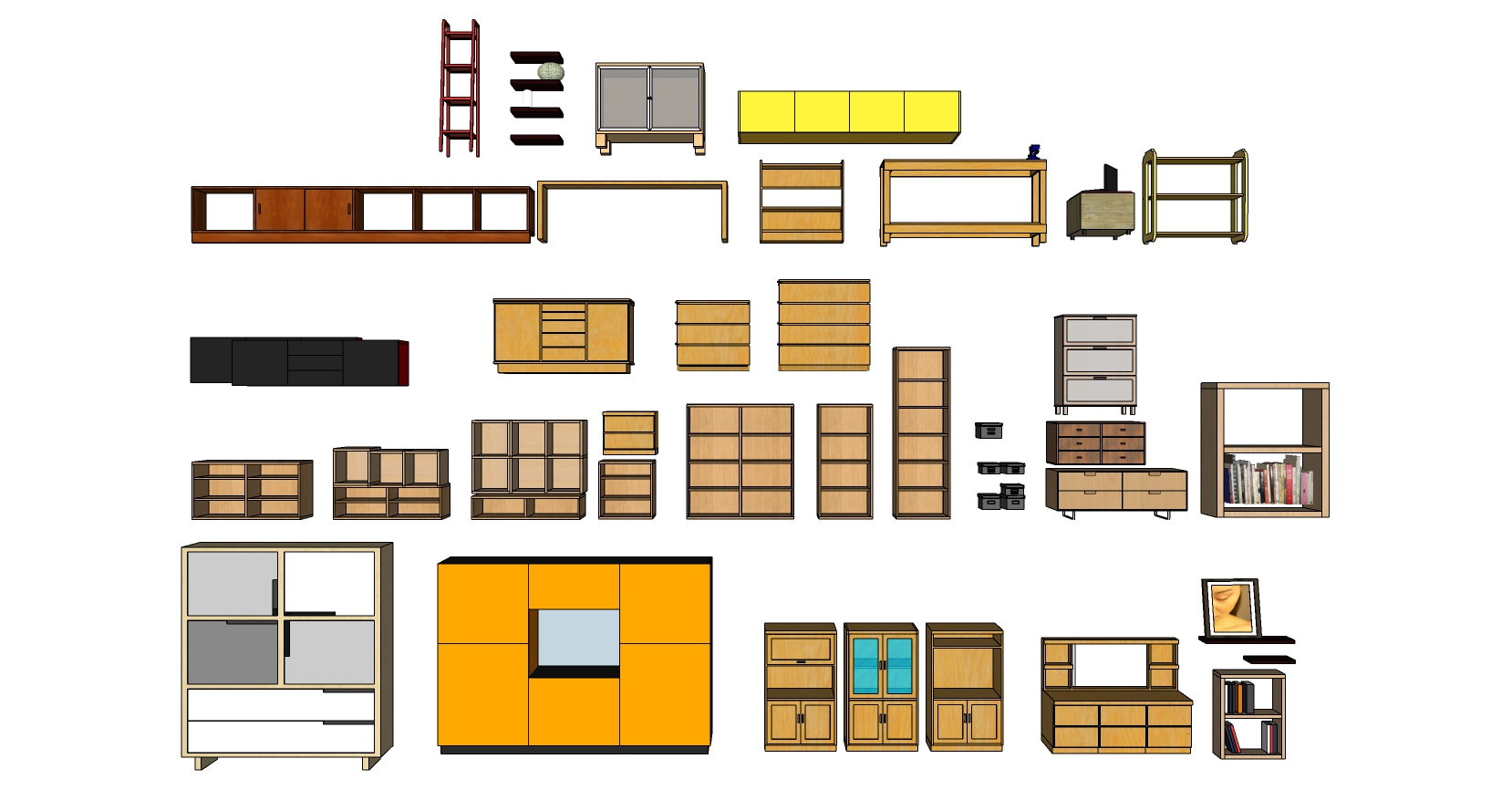(28)现代衣柜酒柜橱柜书柜床头柜组合sketchup草图模型下载