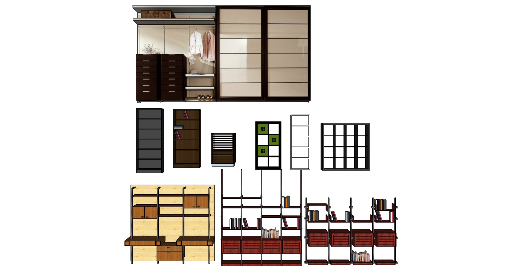 (27)现代衣柜酒柜橱柜书柜组合sketchup草图模型下载