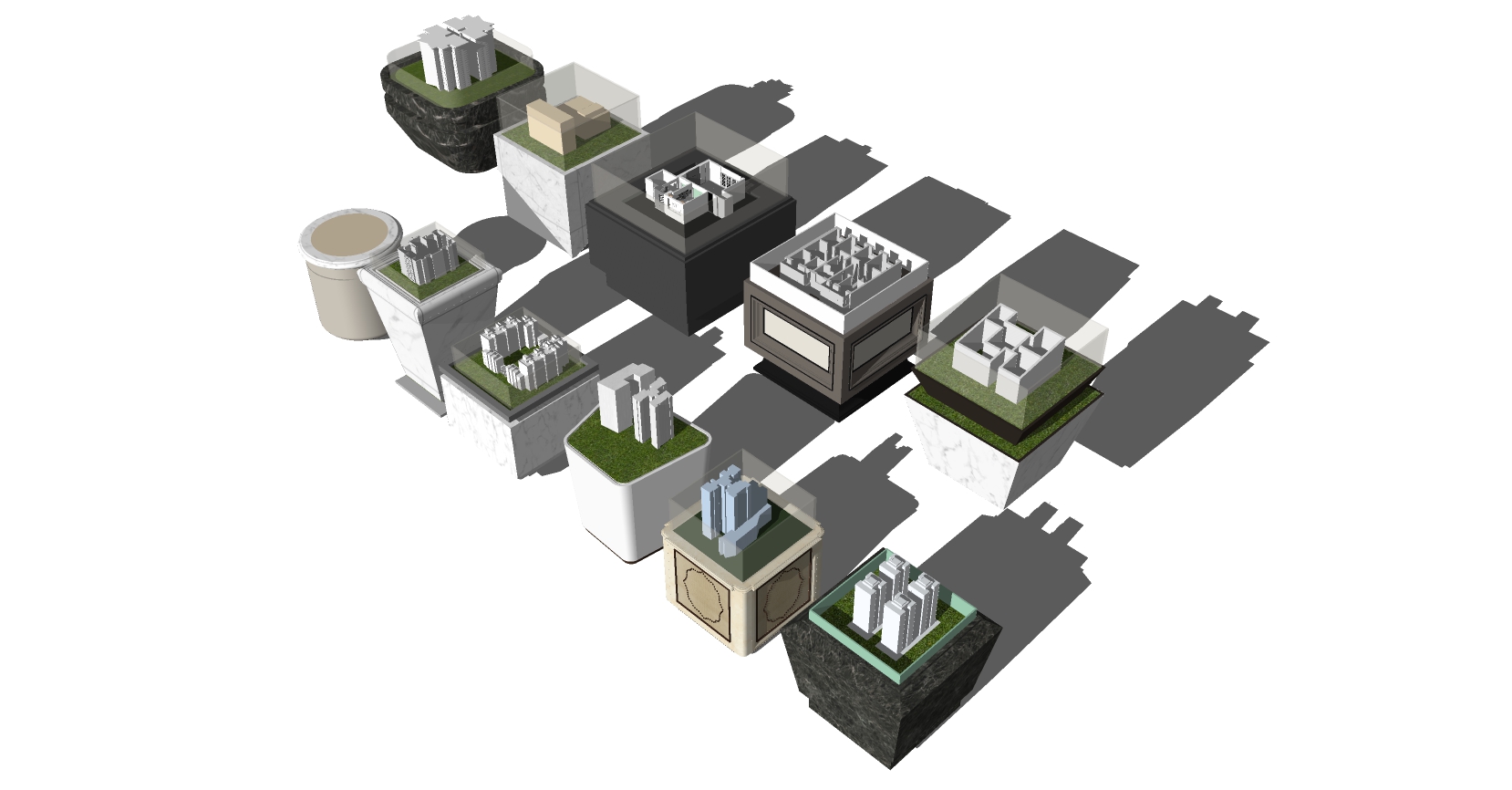 (26)商场售楼处展示台展示柜户型小型沙盘sketchup草图模型下载