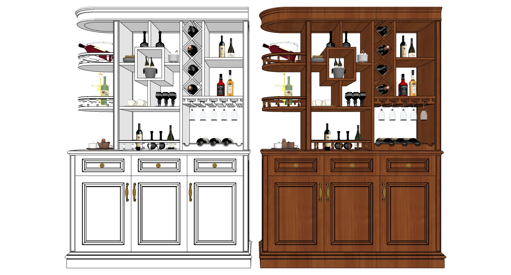 (83)欧式美式法式酒柜圆角酒柜储物柜sketchup草图模型下载(1)