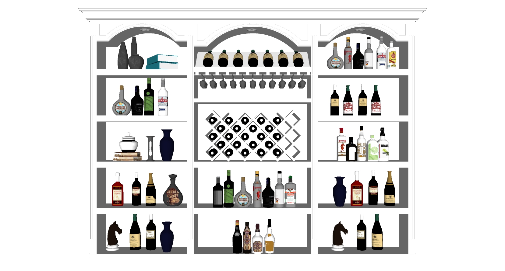 (64)现代简欧式法式酒柜sketchup草图模型下载(1)