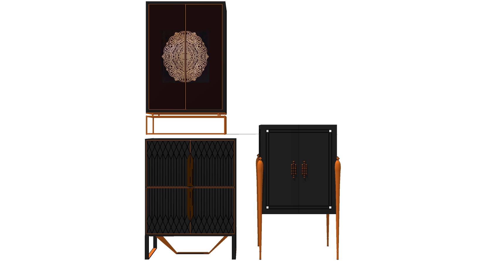 (19)现代轻奢新古典储物柜边柜斗柜sketchup草图模型下载(1)