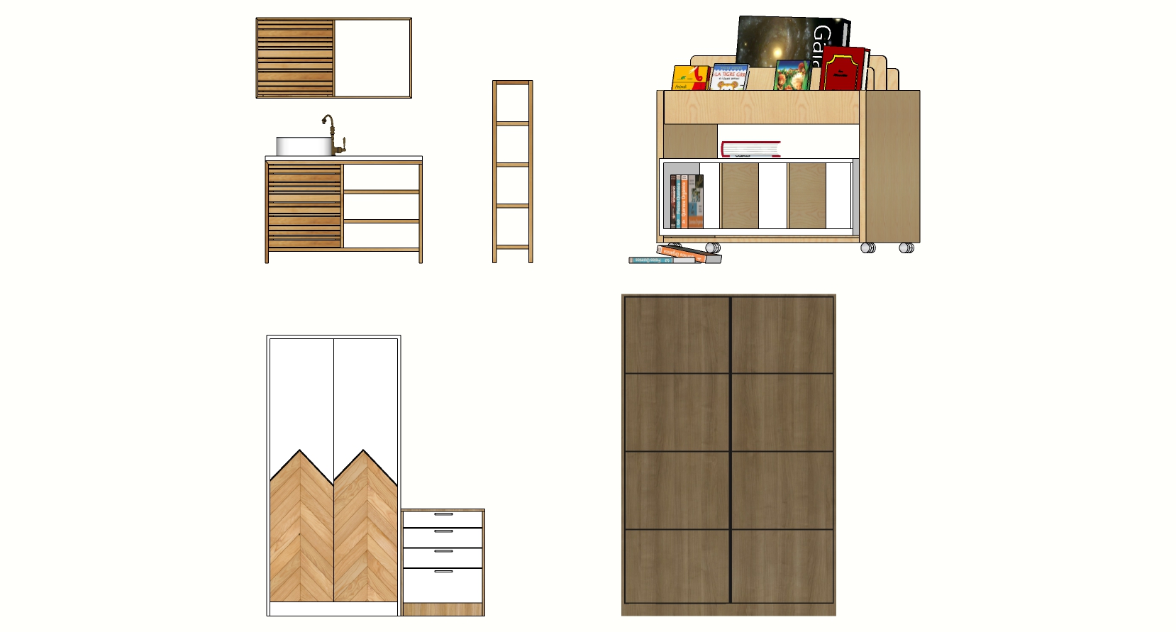 (6)现代木制储物柜衣柜橱柜洗手台盆书柜sketchup草图模型下载