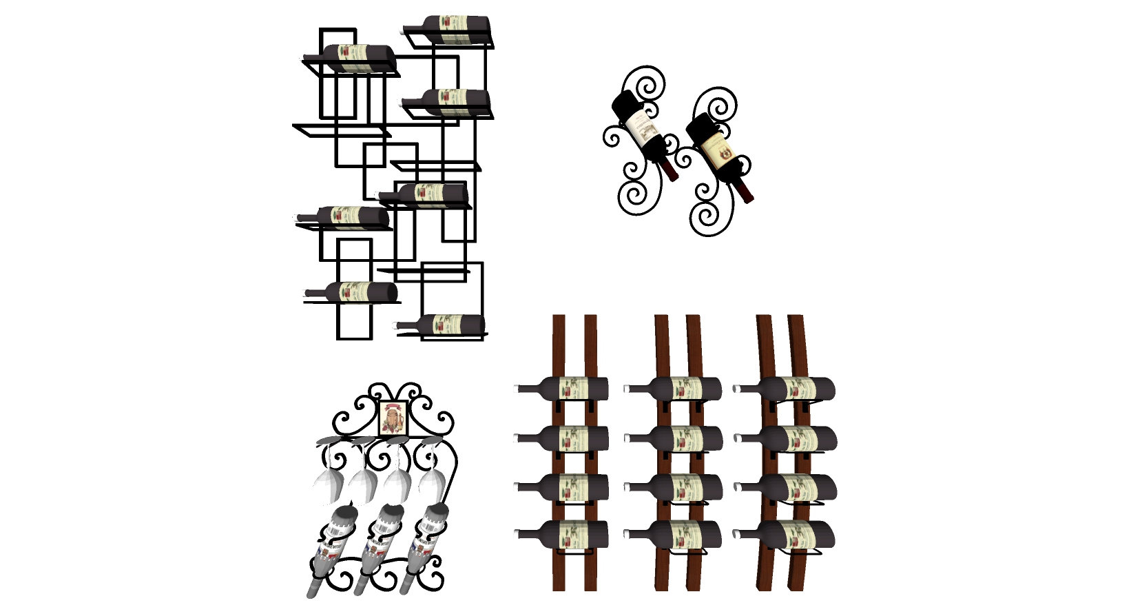 (70)现代欧式美式金属铁艺酒架sketchup草图模型下载