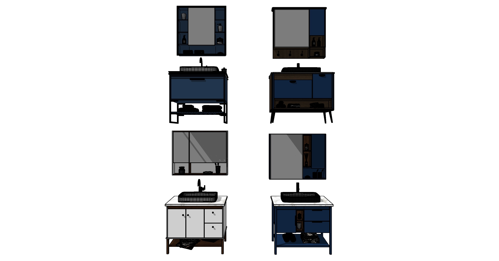 (43)现代风格浴室柜洗手台洗手盆sketchup草图模型下载