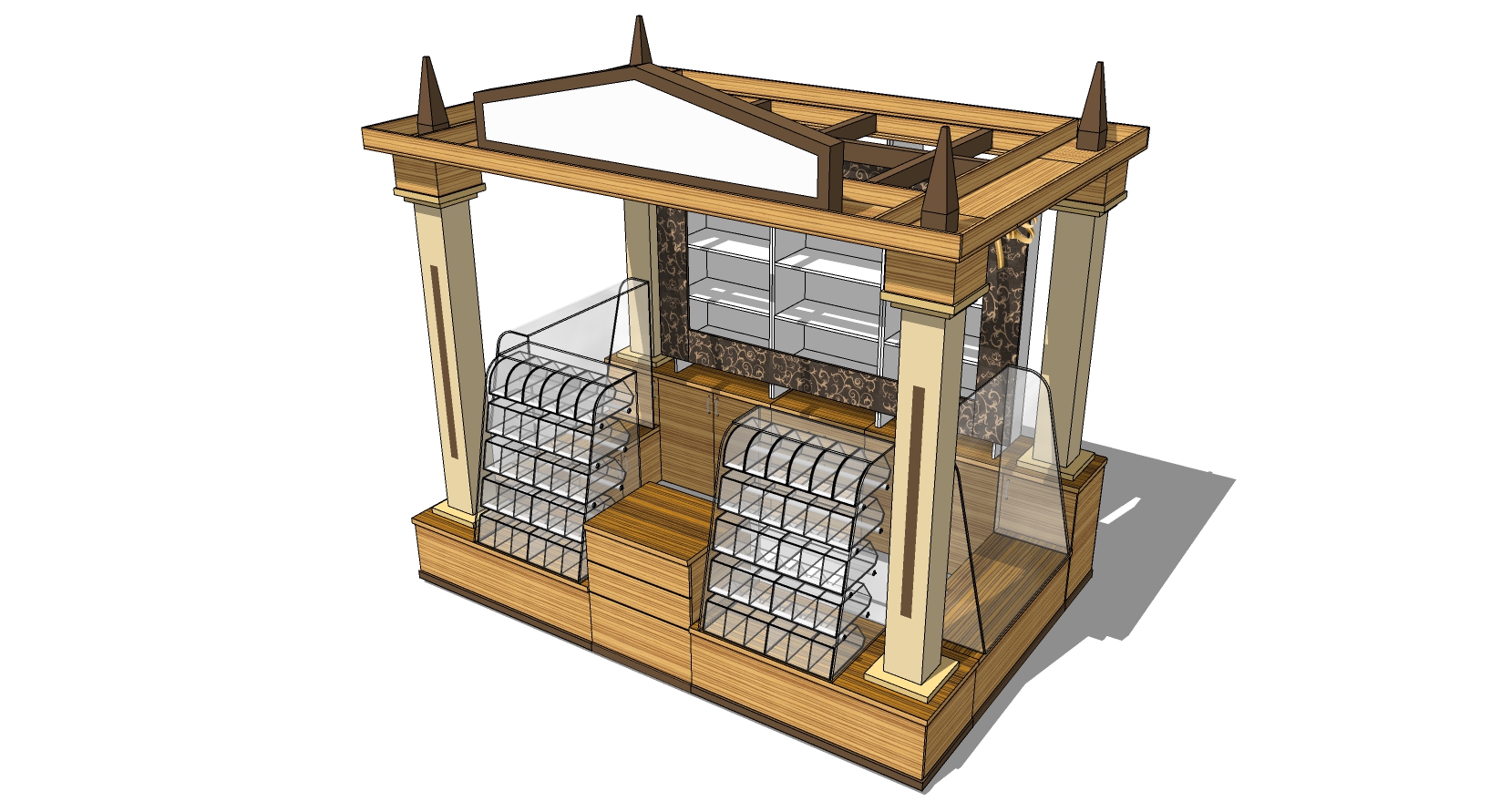 (66)现代木制橱柜展柜展台摊位外摆sketchup草图模型下载