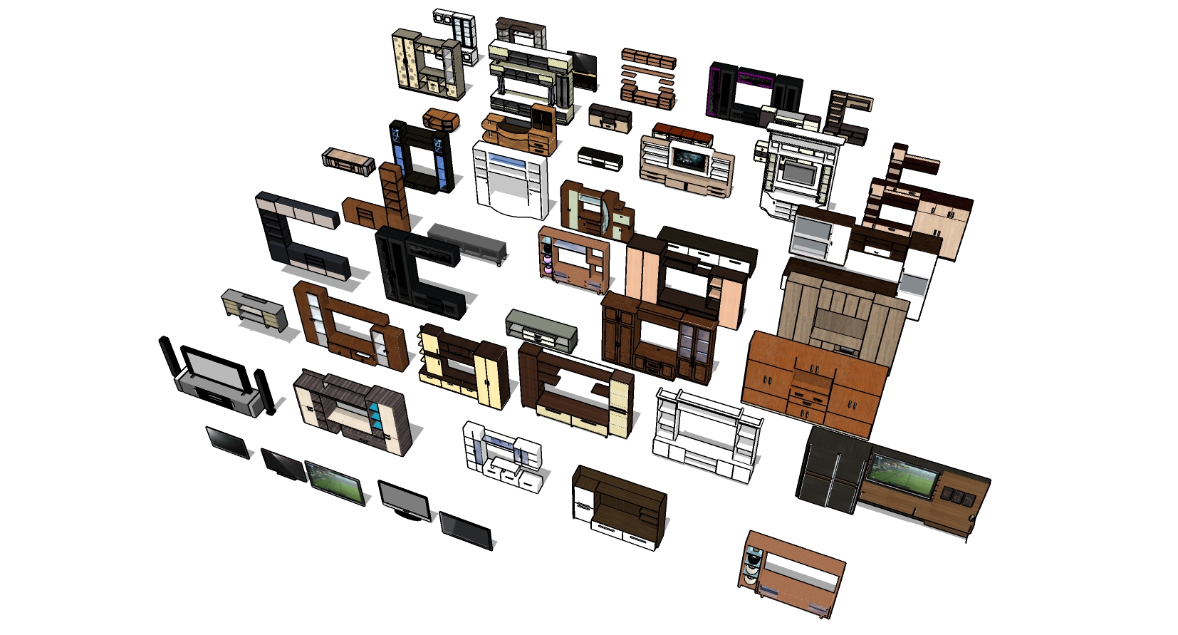 电视墙 电视 电视柜电视背景墙sketchup草图模型下载(1)