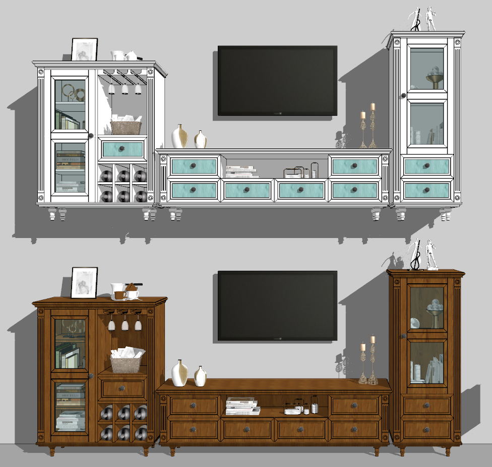 17美式欧式电视柜酒柜矮柜sketchup草图模型下载(1)