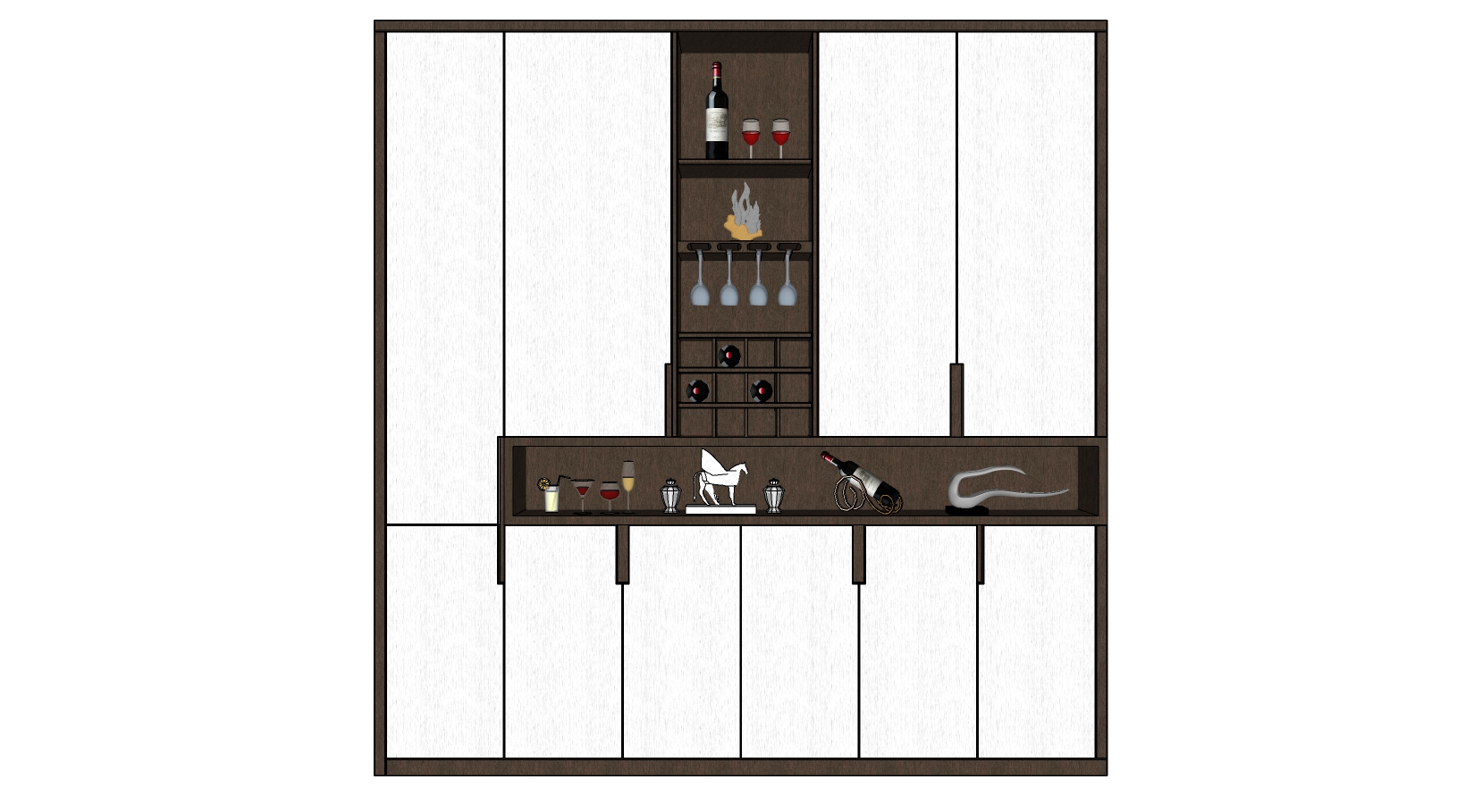 (24)现代木制红酒酒柜酒雕塑摆件储物柜sketchup草图模型下载