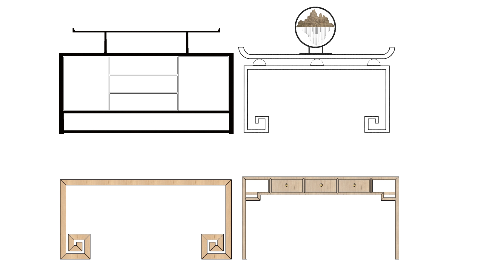 6中式玄关柜条案摆台柜 sketchup草图模型下载(1)