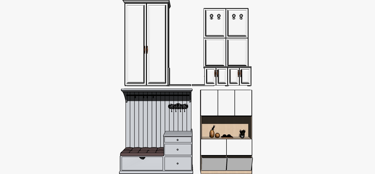 (113) 简欧式地中海衣柜入口玄关衣柜衣橱换鞋柜sketchup草图模型下载