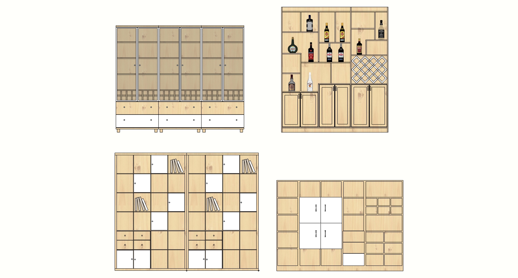 3现代书柜酒柜办公室文件柜sketchup草图模型下载