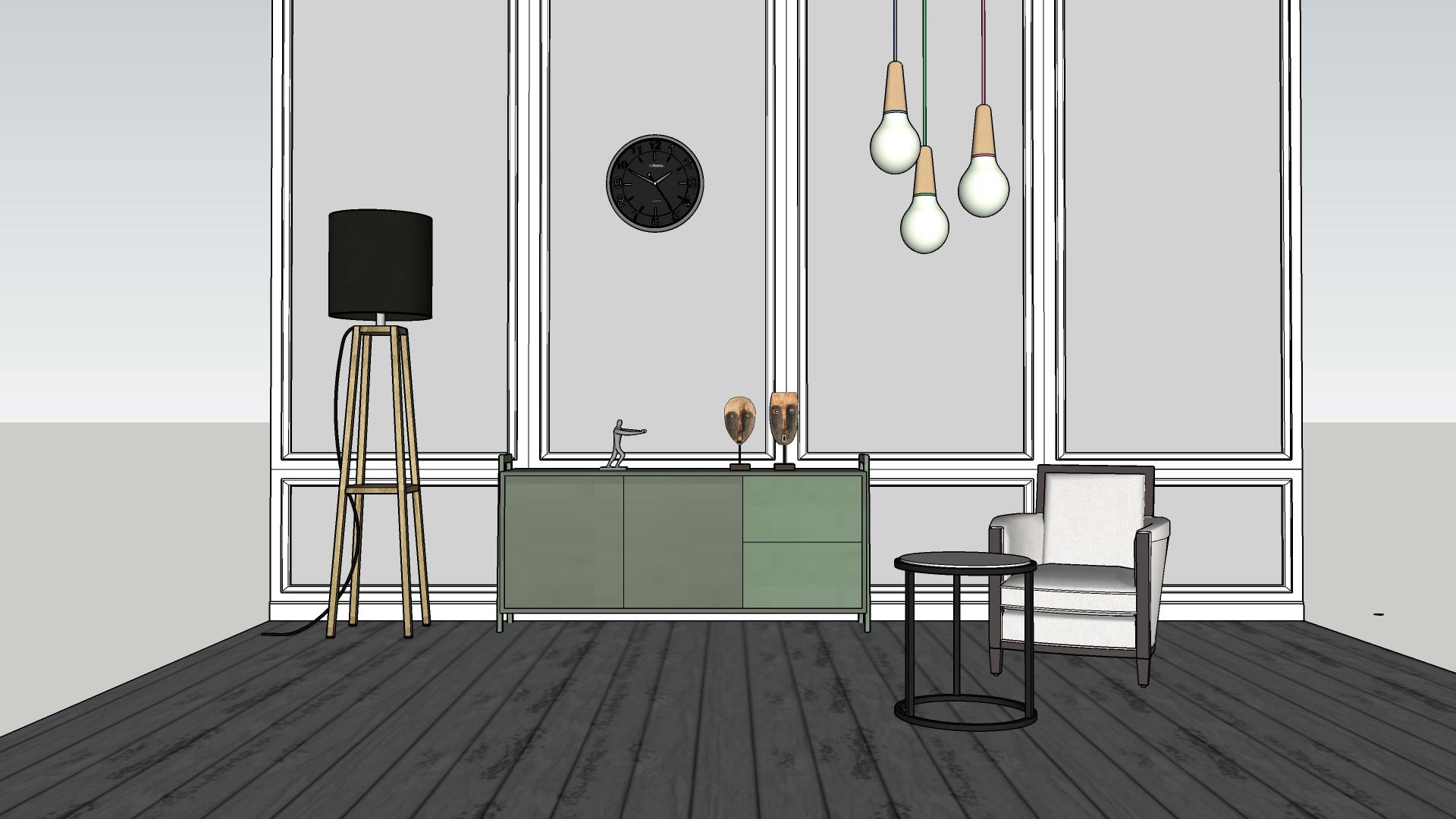 01北欧餐边柜玄关柜边几落地灯SketchUp草图模型下载(1)