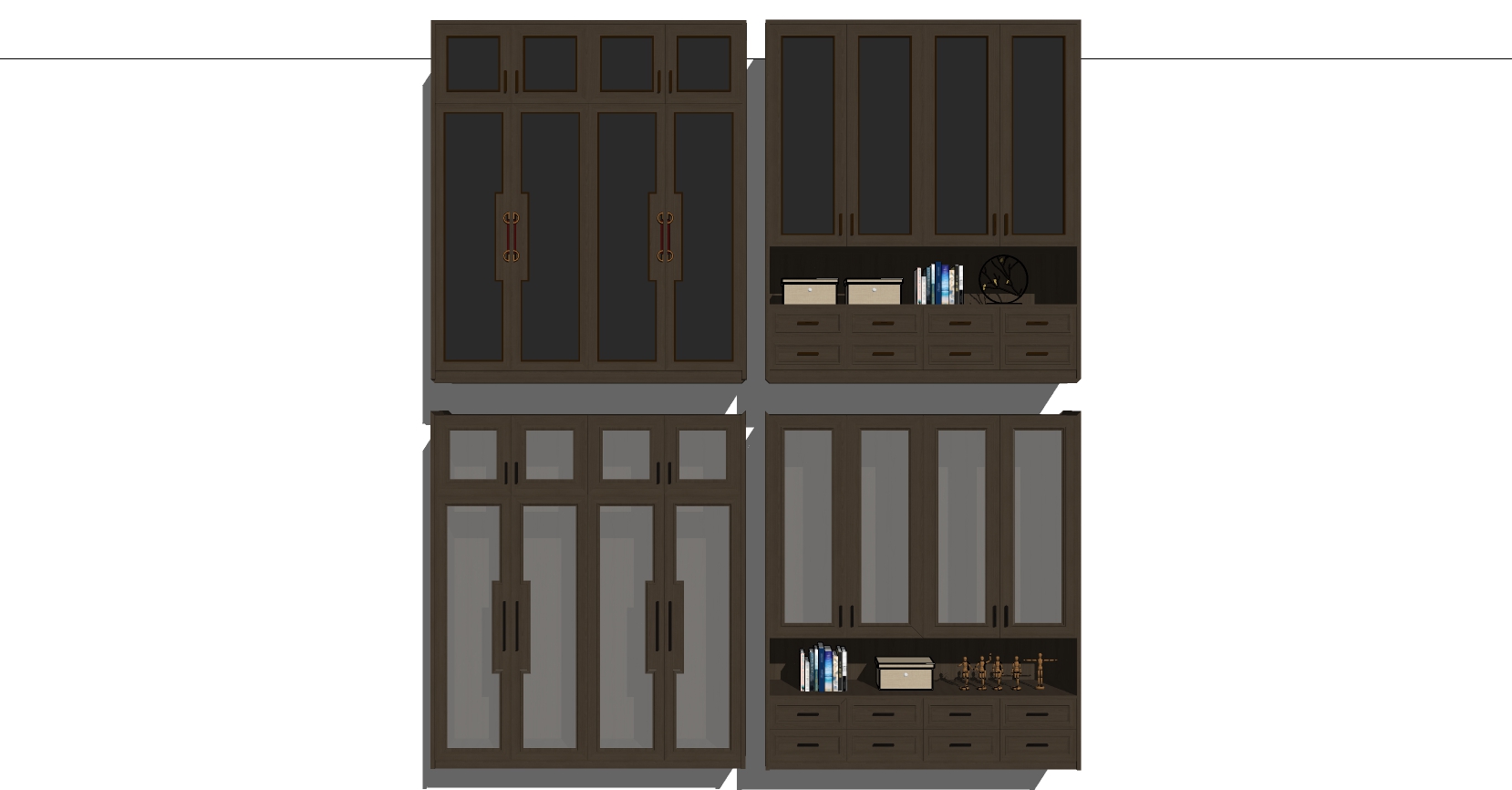 (55) 新中式衣柜衣橱推拉门板sketchup草图模型下载