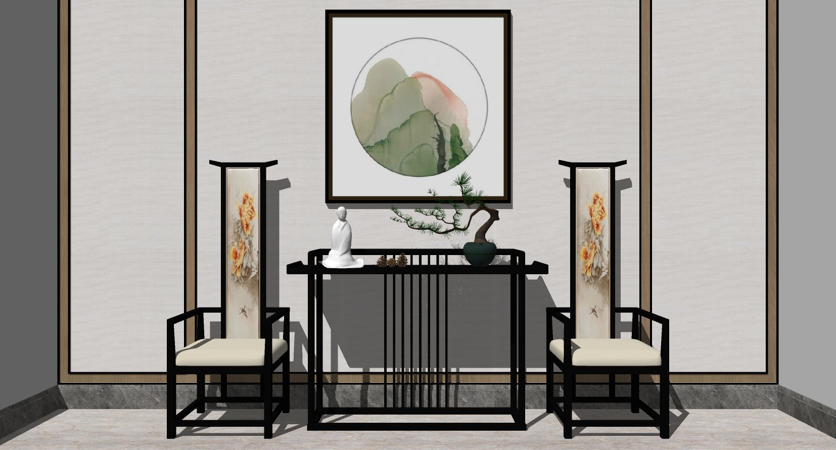新中式实木端景条案sketchup草图模型下载(1)