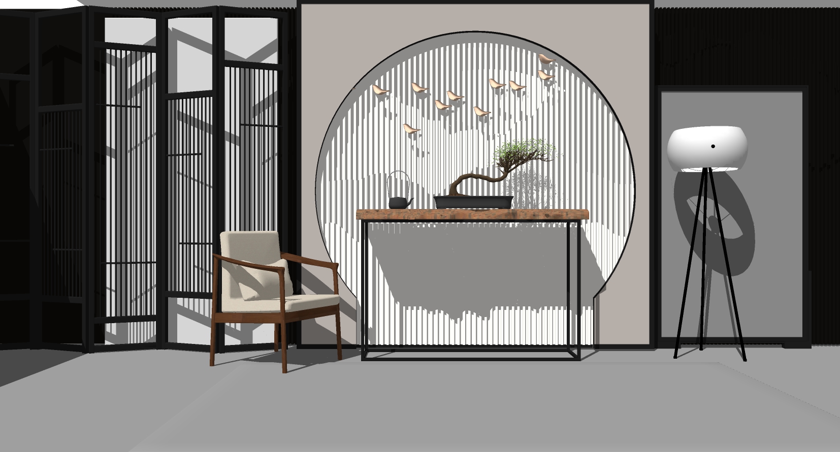 新中式实木边几边柜端景条案sketchup草图模型下载(1)