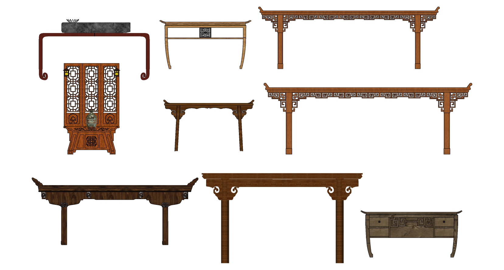 22中式玄关摆台条案神台供桌 sketchup草图模型下载