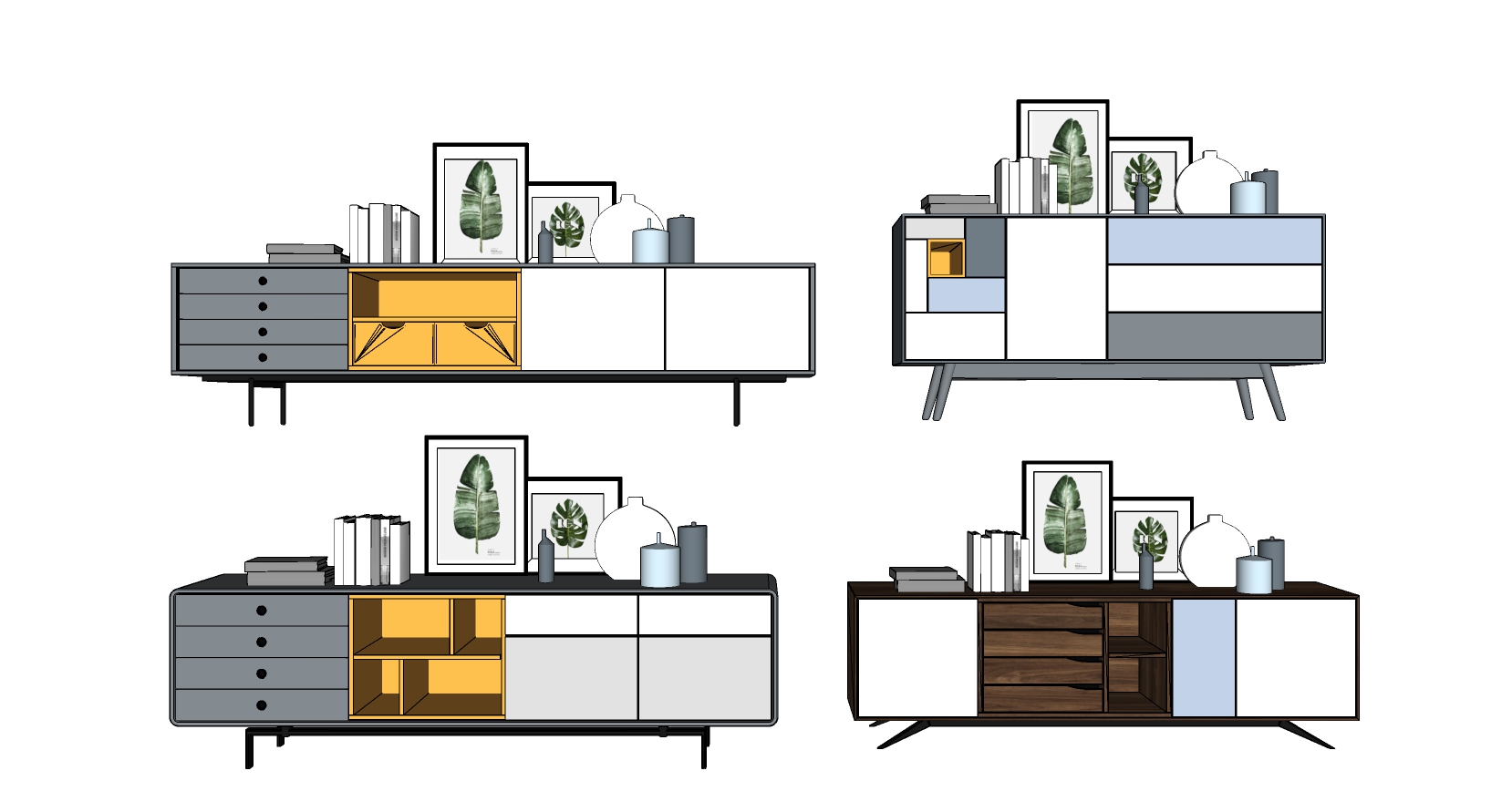 4北欧边柜电视柜摆件 sketchup草图模型下载