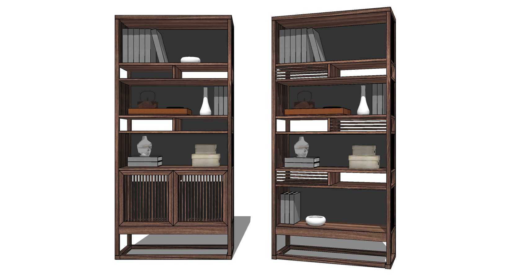 12中式实木装饰柜书柜斗柜展柜sketchup草图模型下载