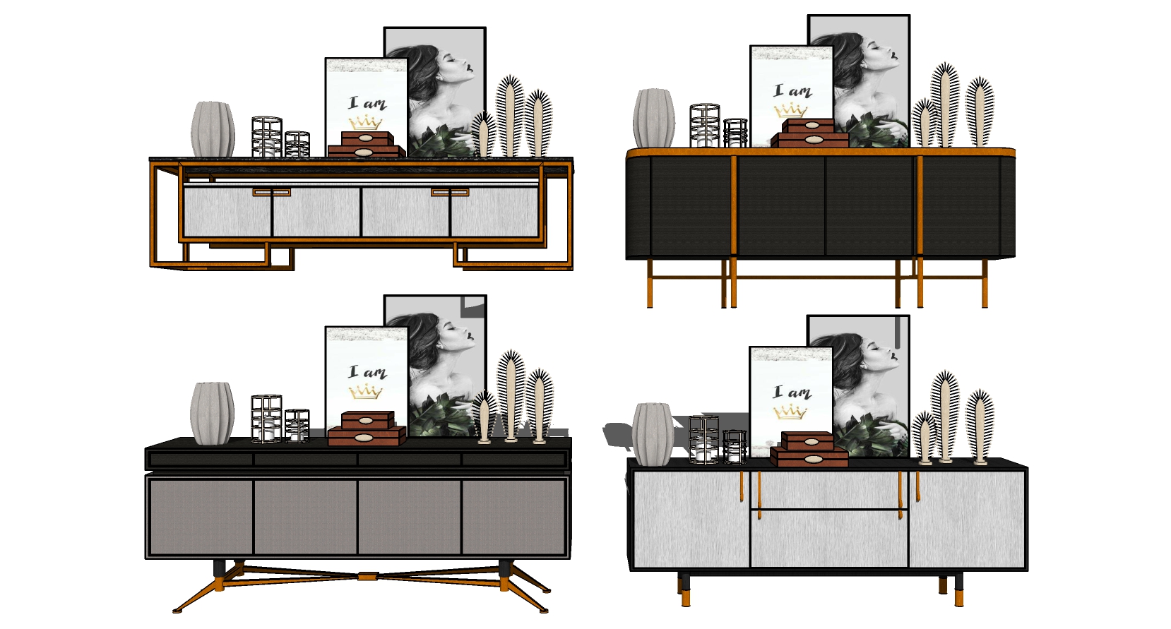 20现代轻奢极简整体电视柜摆件饰品sketchup草图模型下载