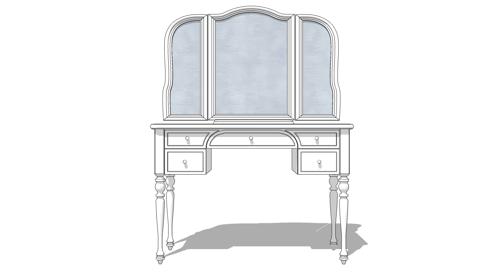 23欧式法式现代梳妆台化妆台sketchup草图模型下载(1)