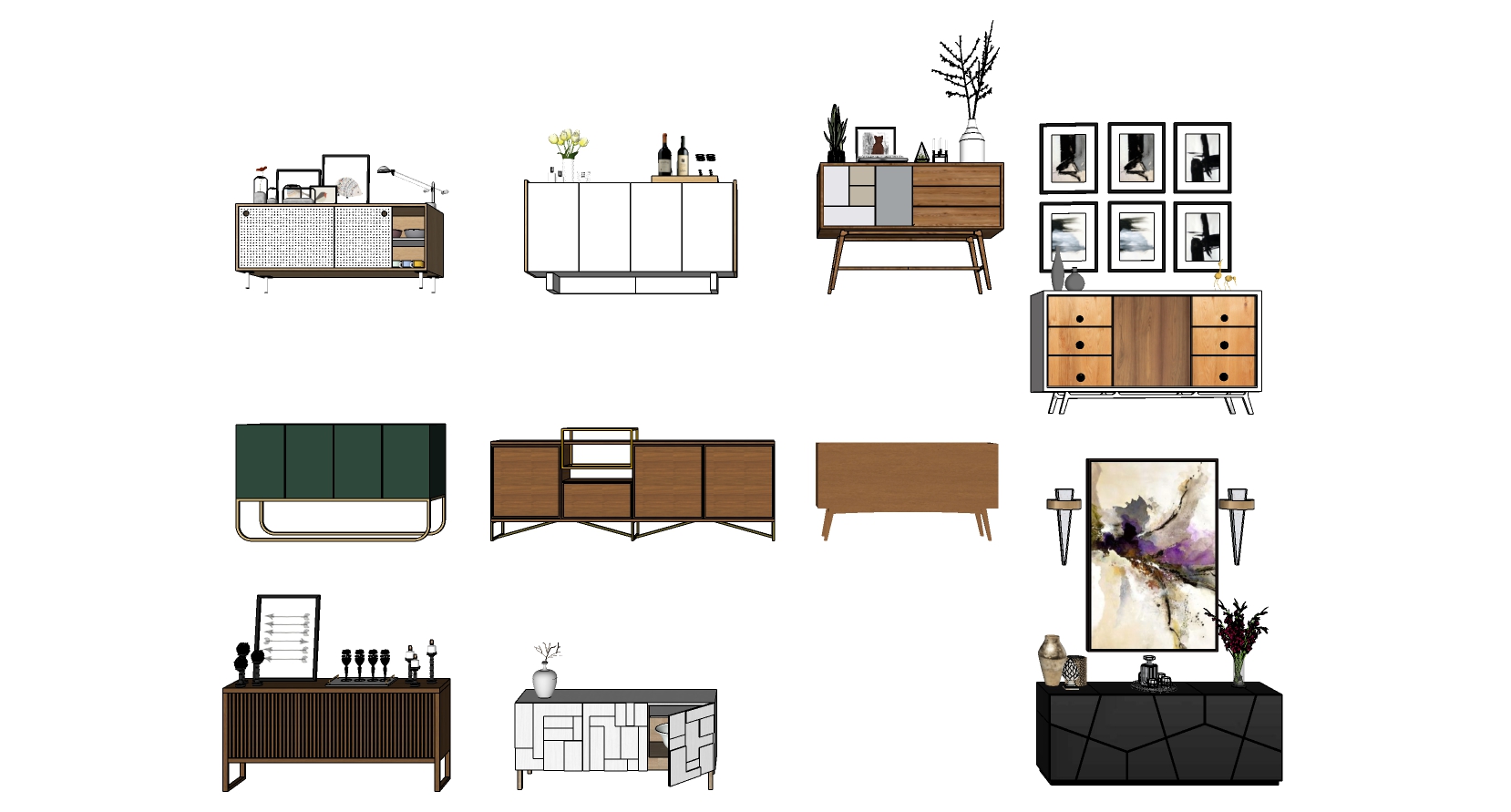 8现代北欧餐边柜 电视柜玄关柜摆台摆件 sketchup草图模型下载(1)