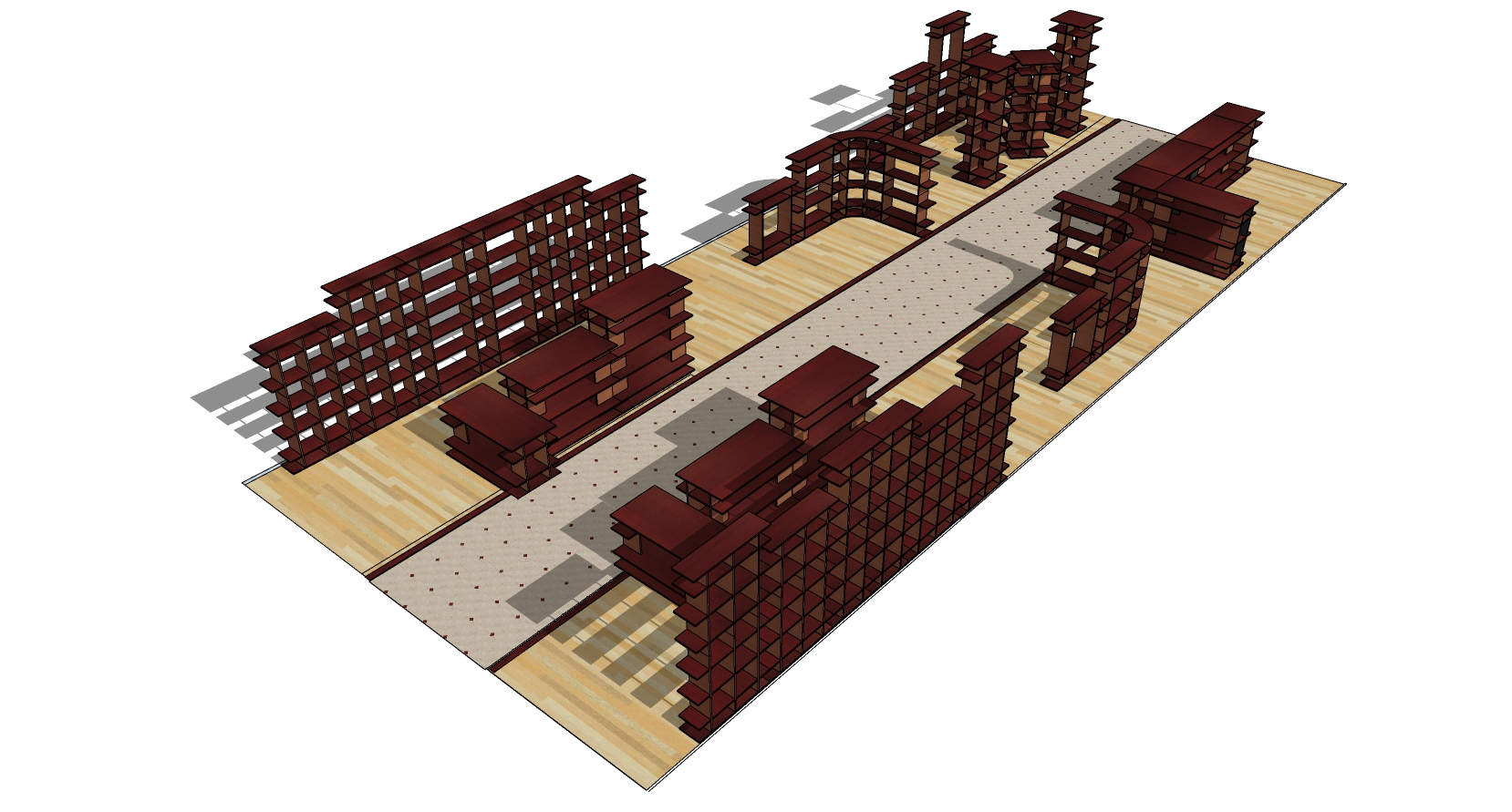 15现代书柜组合 sketchup草图模型下载