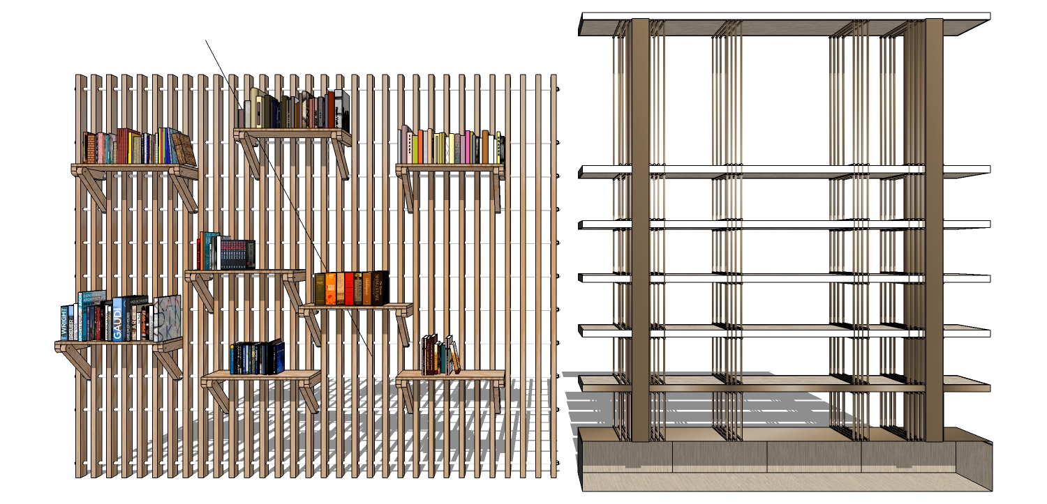 14现代简约书柜书架sketchup草图模型下载