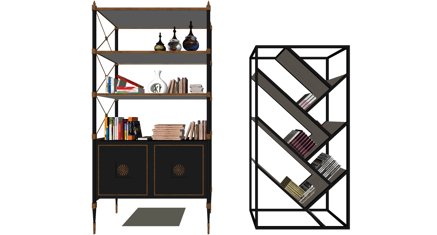255现代装饰架展架书架书柜摆件sketchup草图模型下载