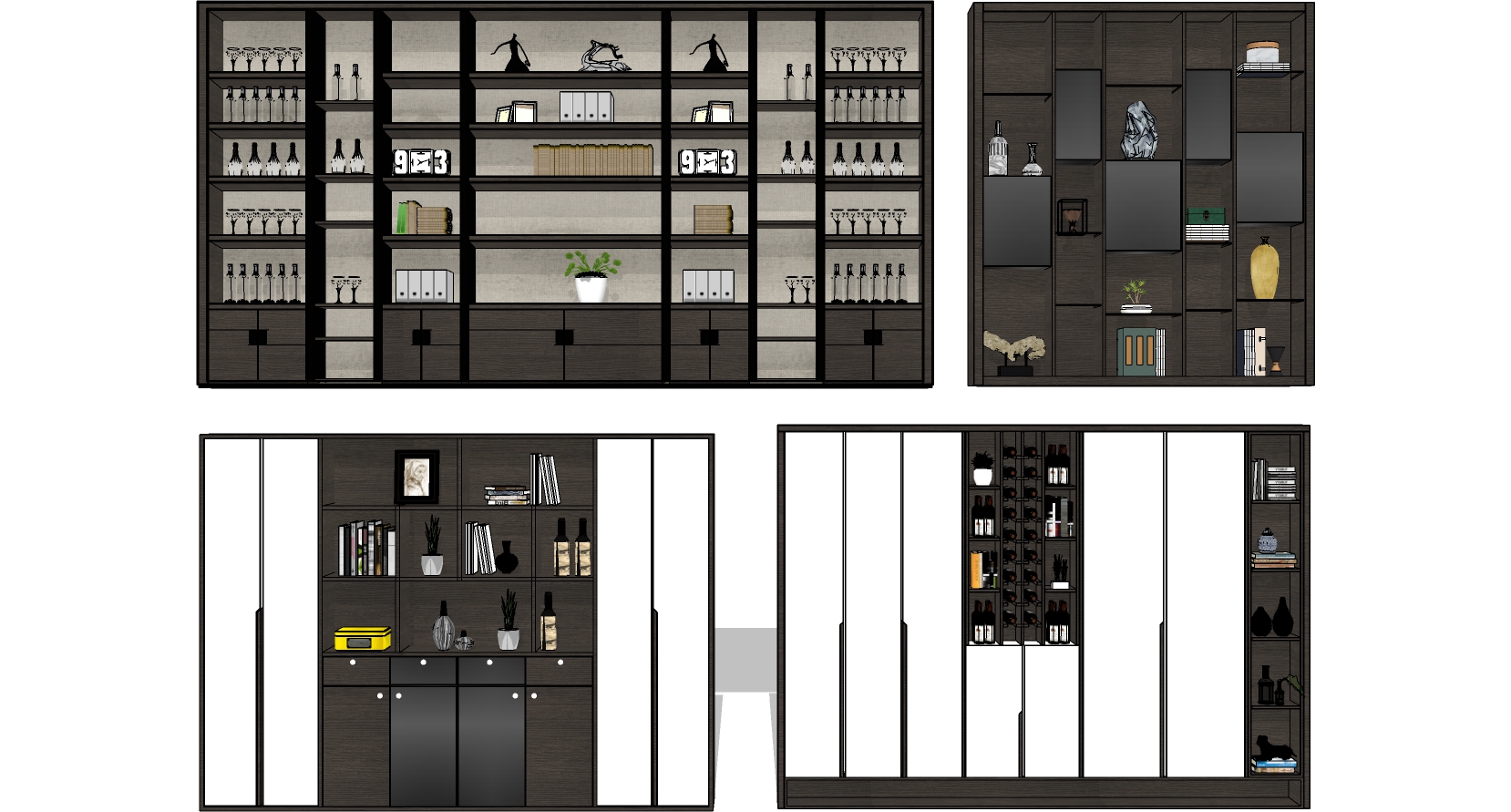 (81)新中式现代书房书柜酒柜橱柜储物柜sketchup草图模型下载(1)
