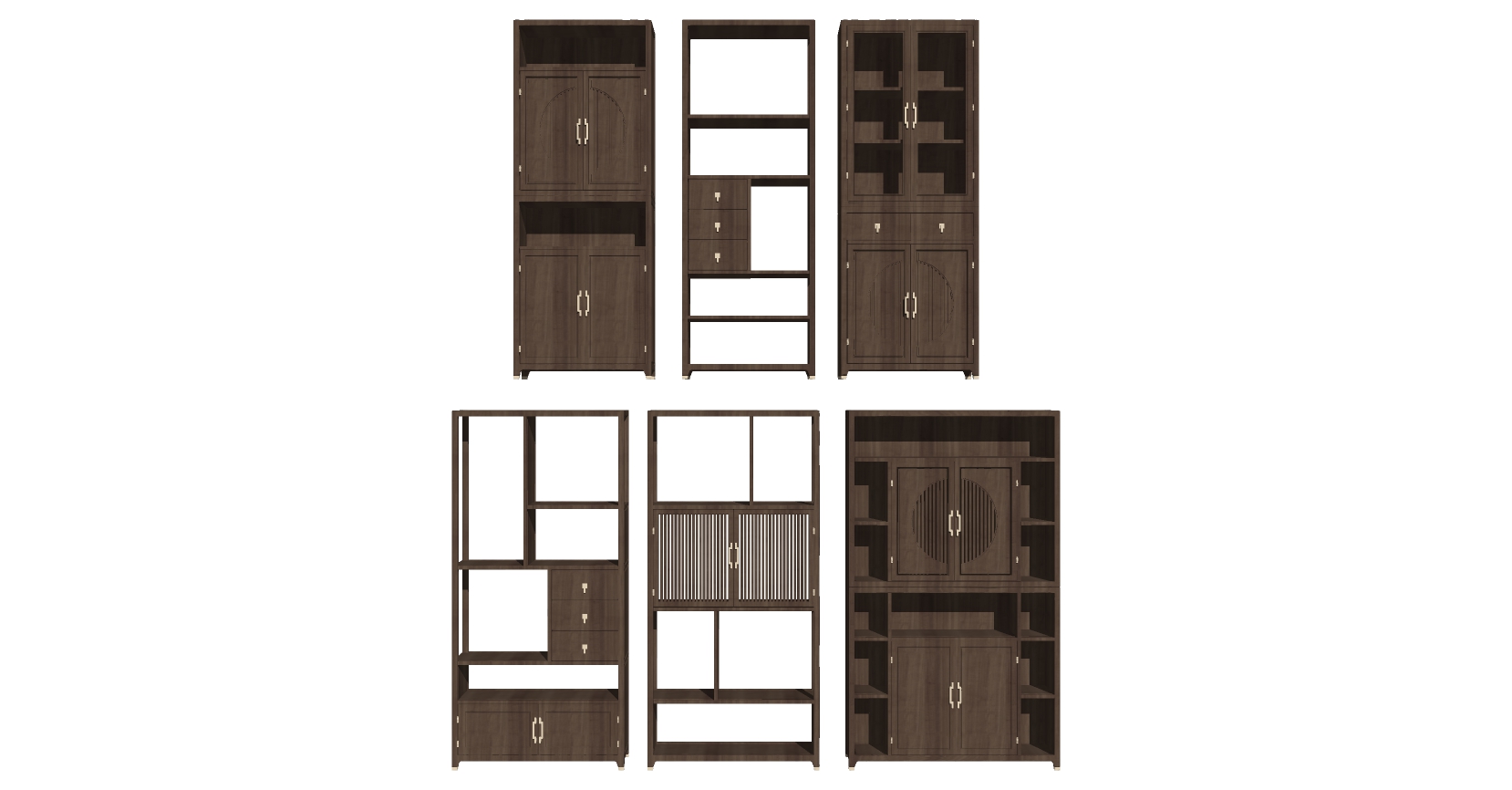 14新中式实木书柜酒柜装饰柜书柜博古架sketchup草图模型下载